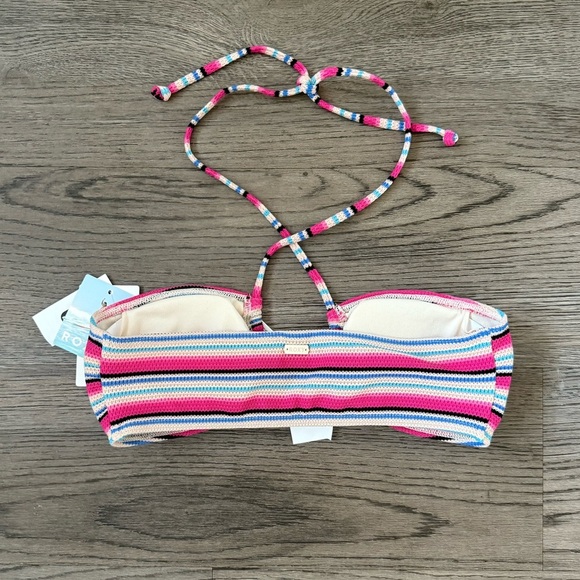 Roxy Paraiso Stripe Crochet Style Halter Neck Bandeau Bikini Top - Size S - NWT - Picture 8 of 10